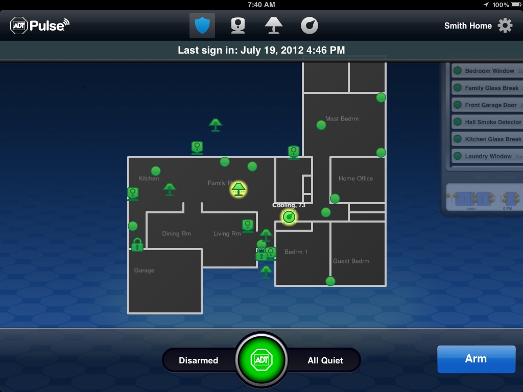 ADT Pulse on iPad: Home View