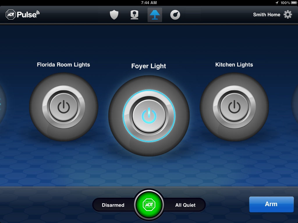 ADT Pulse on iPad: lights