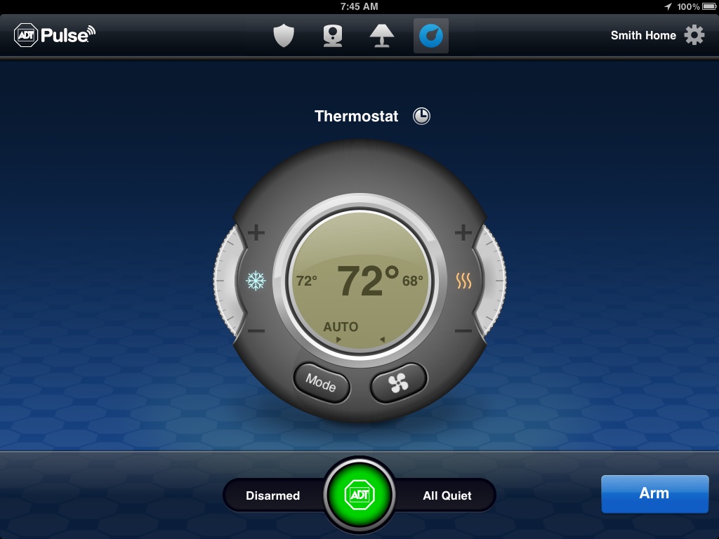 ADT Pulse on iPad: thermostat