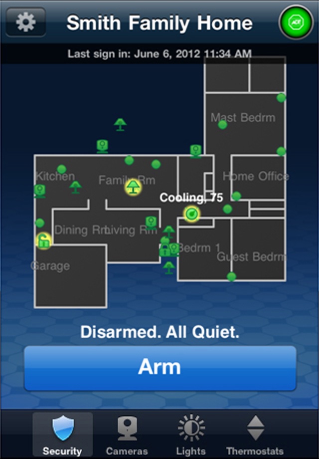 Home View on iPhone: the floor plan with live devices