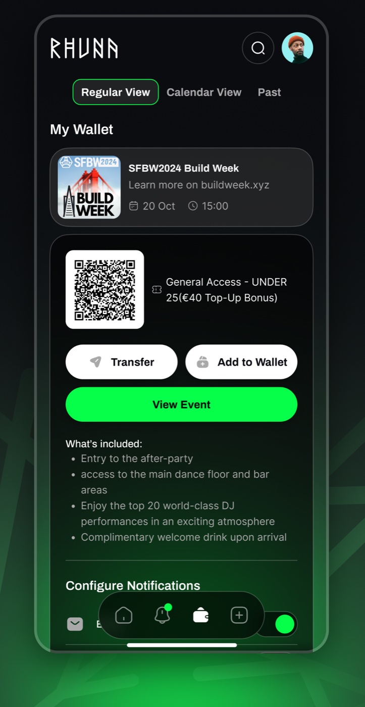 Rhuna app: ticket wallet